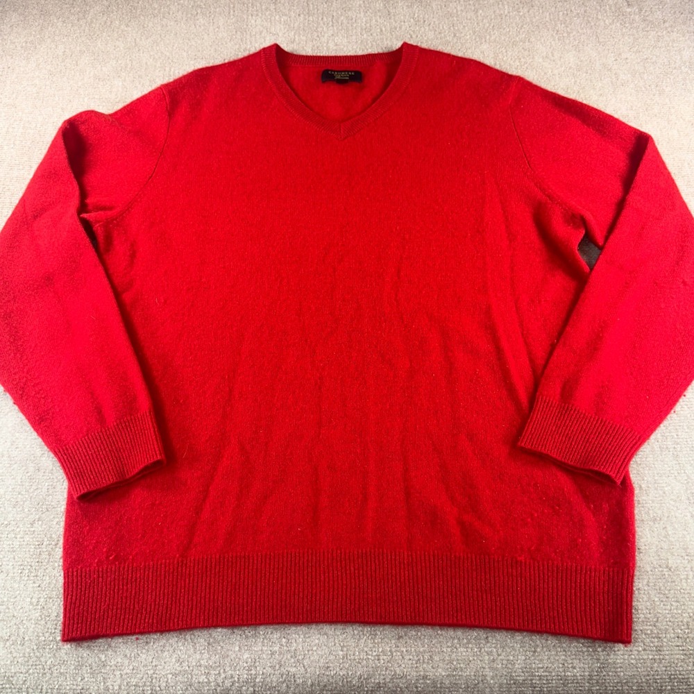 Club Room Luxury Mens Red 100% Cashmere V-Neck Sweater Size L
